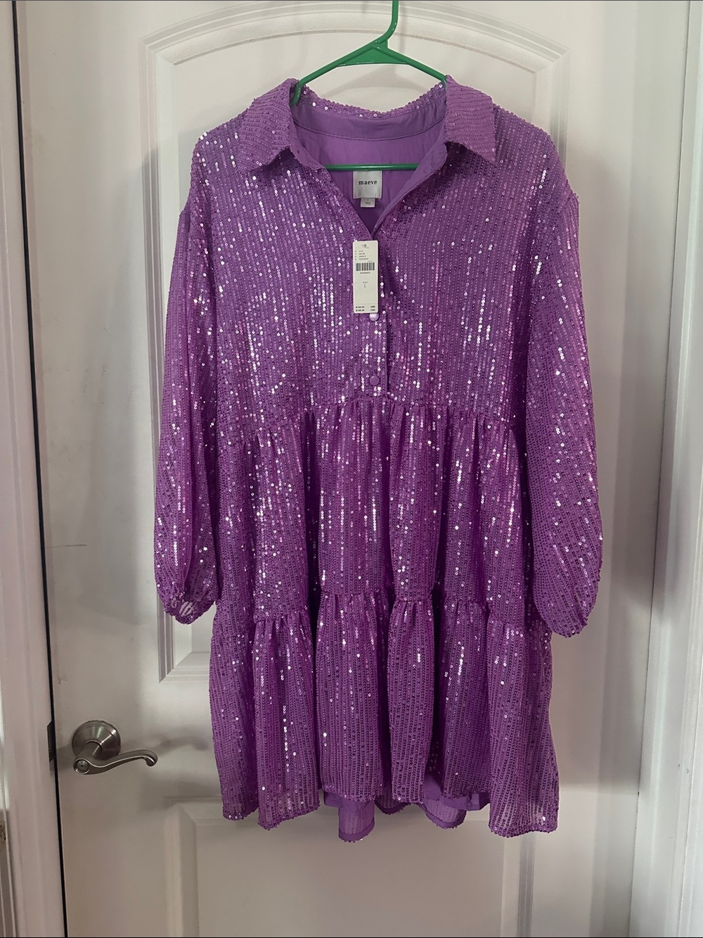 NWT Anthropologie x Maeve Lavender Sequin Tiered Dress - Size L